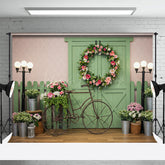 Lofaris Floral Wreath Wooden Door Street Wedding Backdrop